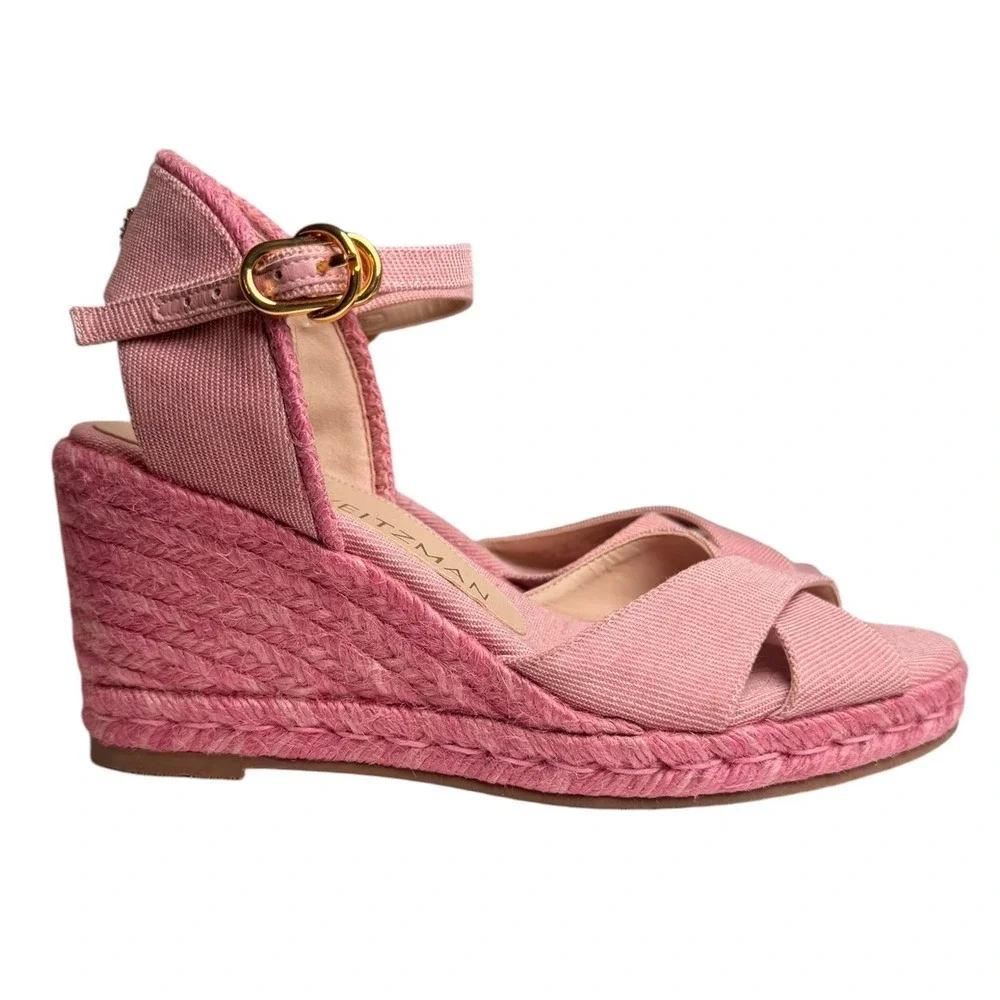 Stuart Weitzman Mirela II Pink Espadrille Wedges 5.5